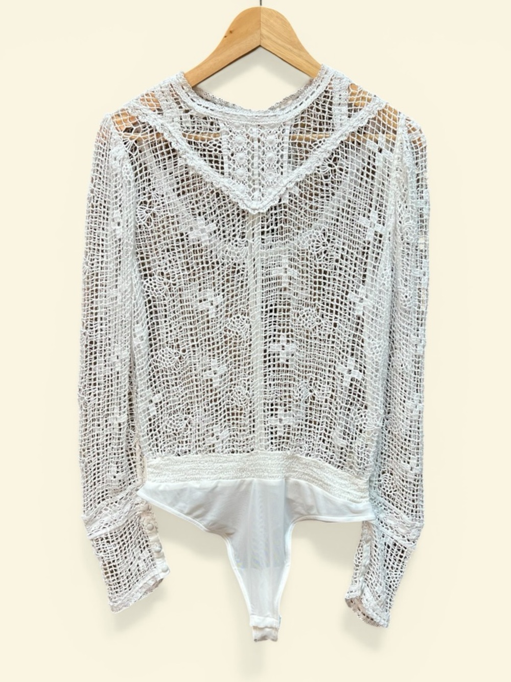 Free People Intimately 70s style Crochet Long-Sleeve Sheer Bodysuit - Picture 5 of 11